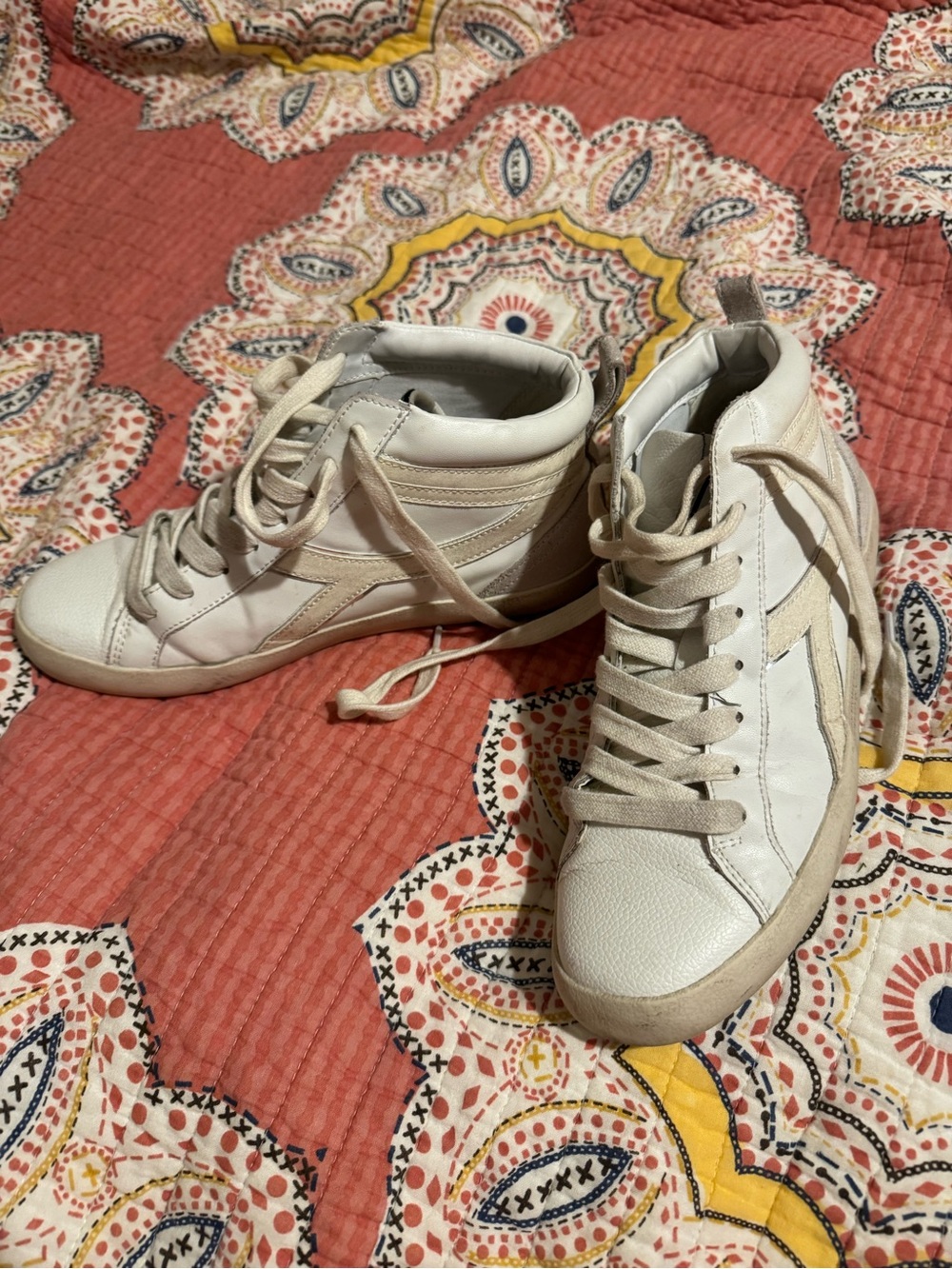 Gianni Bini Cream/Beige High-Top Lace Sneakers